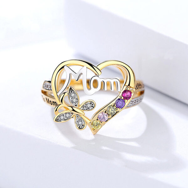 Mother's Day Gift Hollow Heart English Letter Love Mom Rhinestone Butterfly Finger Ring Jewelry Gift - Image 8