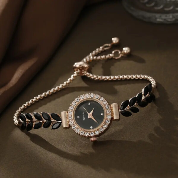 Fashion Green Leaf Fine Band Diamond Round Women's Watch - Image 6