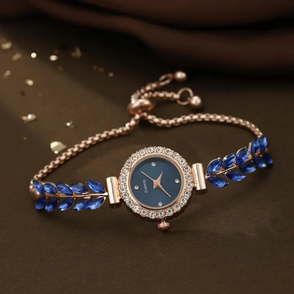 Fashion Green Leaf Fine Band Diamond Round Women's Watch - Image 5