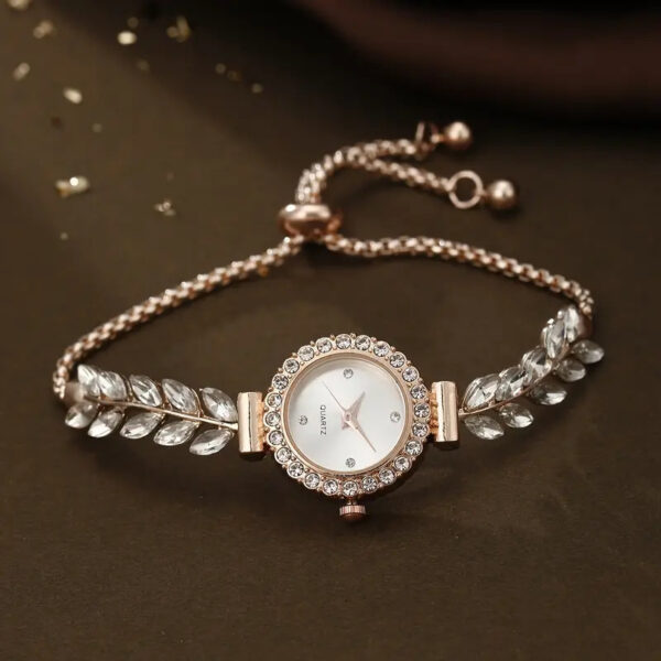 Fashion Green Leaf Fine Band Diamond Round Women's Watch - Image 4