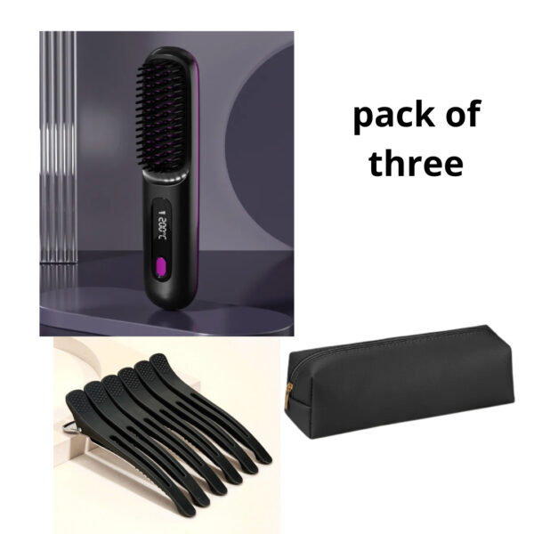 2 In 1 Straight Hair Comb Wireless Hair Straightener Brush Hair Fast Heating Portable Hot Curler USB Charging - Image 10